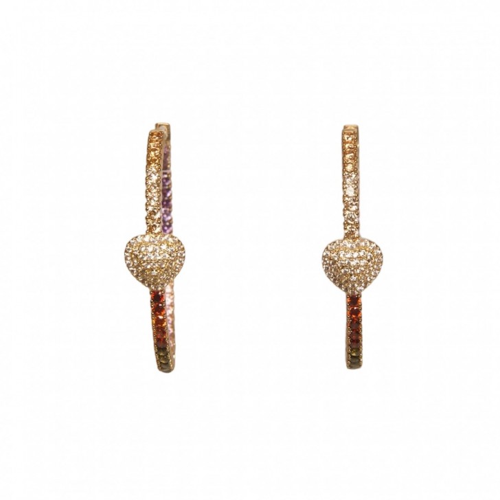 Orecchini cerchio zirconia cuore motive gold